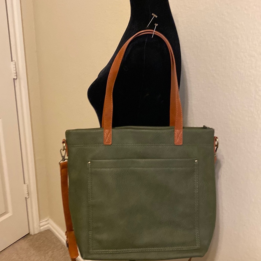 Addison army green and tan straps bag